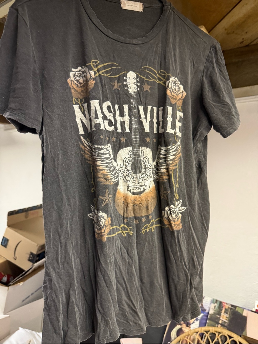 Altar'd State Black Nashville Guitar Graphic Tee with Gold Accents